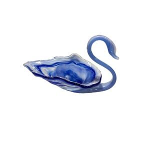Vtg‎ Hand Blown Blue White Art Glass Swan Bowl Centerpiece Slag Glass